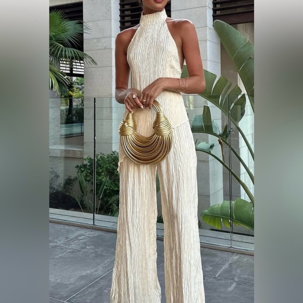 Asymmetrical champagne pleated set NWT